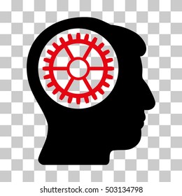 Intensive Red And Black Head Cogwheel interface pictogram. Vector pictograph style is a flat bicolor symbol on chess transparent background.