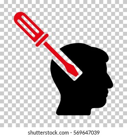 Intensive Red And Black Head Screwdriver Tuning interface icon. Vector pictograph style is a flat bicolor symbol on chess transparent background.