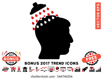 Intensive Red And Black Head Shower pictogram with bonus 2017 trend images. Vector illustration style is flat iconic bicolor symbols, white background.