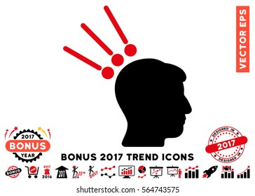 Intensive Red And Black Head Test Connectors pictogram with bonus 2017 trend pictures. Vector illustration style is flat iconic bicolor symbols, white background.