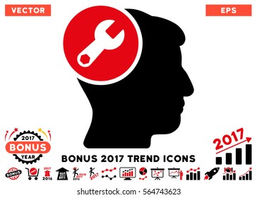 Intensive Red And Black Head Wrench Repair pictograph with bonus 2017 year trend elements. Vector illustration style is flat iconic bicolor symbols, white background.