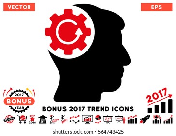 Intensive Red And Black Intellect Gear Rotation pictogram with bonus 2017 trend icon set. Vector illustration style is flat iconic bicolor symbols, white background.