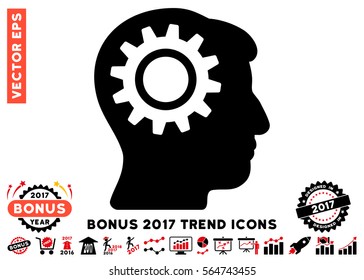 Intensive Red And Black Intellect Gear pictograph with bonus 2017 year trend clip art. Vector illustration style is flat iconic bicolor symbols, white background.