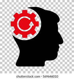 Intensive Red And Black Intellect Gear Rotation toolbar pictogram. Vector pictograph style is a flat bicolor symbol on chess transparent background.