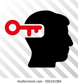 Intensive Red And Black Intellect Key toolbar pictogram. Vector pictograph style is a flat bicolor symbol on diagonal hatch transparent background.