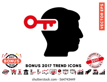 Intensive Red And Black Intellect Key icon with bonus 2017 trend elements. Vector illustration style is flat iconic bicolor symbols, white background.