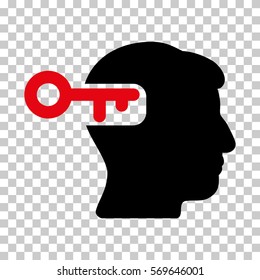 Intensive Red And Black Intellect Key interface toolbar pictogram. Vector pictograph style is a flat bicolor symbol on chess transparent background.