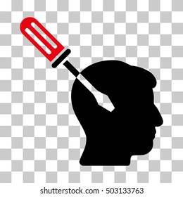Intensive Red And Black Intellect Screwdriver Tuning interface toolbar pictogram. Vector pictogram style is a flat bicolor symbol on chess transparent background.