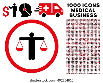 Intensive Red And Black Lawyer vector bicolor rounded icon. Image style is a flat icon symbol inside a circle, white background. Bonus set is 1000 medical business design elements.