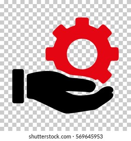 Intensive Red And Black Mechanic Gear Service Hand interface toolbar icon. Vector pictogram style is a flat bicolor symbol on chess transparent background.