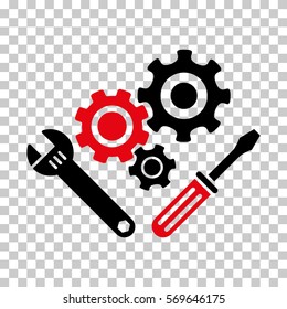 Intensive Red And Black Mechanics Tools toolbar icon. Vector pictogram style is a flat bicolor symbol on chess transparent background.
