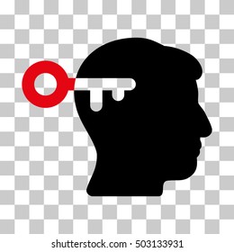 Intensive Red And Black Mind Key toolbar pictogram. Vector pictograph style is a flat bicolor symbol on chess transparent background.