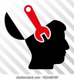Intensive Red And Black Mind Wrench Surgery interface pictogram. Vector pictogram style is a flat bicolor symbol on diagonal hatch transparent background.