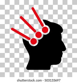 Intensive Red And Black Neural Interface Connectors interface toolbar pictogram. Vector pictograph style is a flat bicolor symbol on chess transparent background.