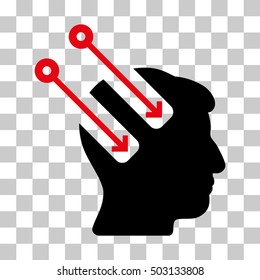 Intensive Red And Black Neural Interface toolbar icon. Vector pictograph style is a flat bicolor symbol on chess transparent background.