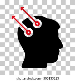 Intensive Red And Black Neural Interface Plugs interface icon. Vector pictograph style is a flat bicolor symbol on chess transparent background.