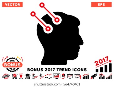 Intensive Red And Black Neural Interface Connectors pictogram with bonus 2017 trend clip art. Vector illustration style is flat iconic bicolor symbols, white background.