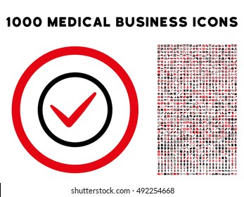Intensive Red And Black Ok vector bicolor rounded icon. Image style is a flat icon symbol inside a circle, white background. Bonus clipart has 1000 healthcare business pictograms.