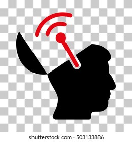 Intensive Red And Black Open Brain Radio Interface interface toolbar pictogram. Vector pictograph style is a flat bicolor symbol on chess transparent background.