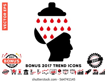 Intensive Red And Black Open Brain Shower pictogram with bonus 2017 year trend symbols. Vector illustration style is flat iconic bicolor symbols, white background.