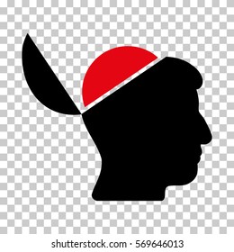 Intensive Red And Black Open Brain interface toolbar pictogram. Vector pictogram style is a flat bicolor symbol on chess transparent background.