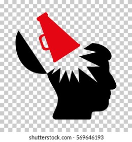 Intensive Red And Black Open Brain Megaphone interface toolbar pictogram. Vector pictogram style is a flat bicolor symbol on chess transparent background.