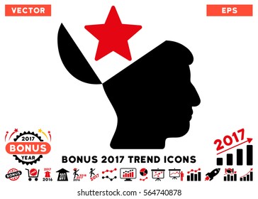 Intensive Red And Black Open Head Star pictograph with bonus 2017 year trend pictograph collection. Vector illustration style is flat iconic bicolor symbols, white background.