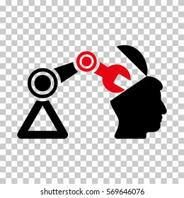 Intensive Red And Black Open Head Surgery Manipulator toolbar pictogram. Vector pictograph style is a flat bicolor symbol on chess transparent background.