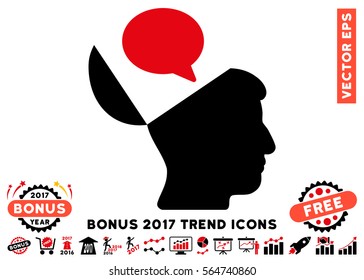 Intensive Red And Black Open Mind Opinion pictogram with bonus 2017 year trend clip art. Vector illustration style is flat iconic bicolor symbols, white background.