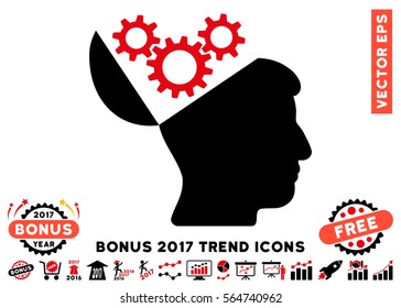Intensive Red And Black Open Mind Gears pictogram with bonus 2017 year trend design elements. Vector illustration style is flat iconic bicolor symbols, white background.