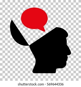 Intensive Red And Black Open Mind Opinion toolbar icon. Vector pictograph style is a flat bicolor symbol on chess transparent background.