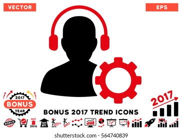 Intensive Red And Black Operator Configuration Gear pictogram with bonus 2017 year trend clip art. Vector illustration style is flat iconic bicolor symbols, white background.