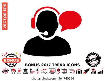 Intensive Red And Black Operator Message icon with bonus 2017 year trend images. Vector illustration style is flat iconic bicolor symbols, white background.