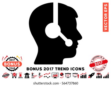 Intensive Red And Black Operator pictograph with bonus 2017 trend pictograph collection. Vector illustration style is flat iconic bicolor symbols, white background.