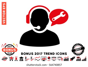 Intensive Red And Black Operator Service Message icon with bonus 2017 year trend images. Vector illustration style is flat iconic bicolor symbols, white background.