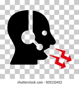 Intensive Red And Black Operator Shout toolbar icon. Vector pictograph style is a flat bicolor symbol on chess transparent background.