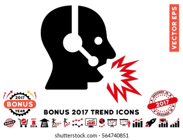 Intensive Red And Black Operator Shout pictogram with bonus 2017 trend images. Vector illustration style is flat iconic bicolor symbols, white background.