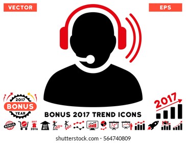 Intensive Red And Black Operator Signal pictograph with bonus 2017 year trend elements. Vector illustration style is flat iconic bicolor symbols, white background.