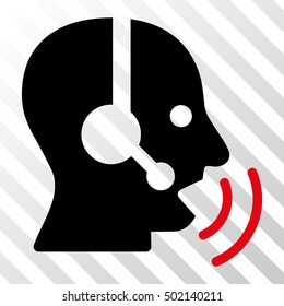 Intensive Red And Black Operator Speech Sound Waves interface toolbar pictogram. Vector pictograph style is a flat bicolor symbol on diagonal hatch transparent background.