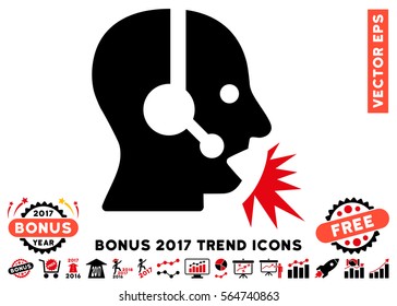 Intensive Red And Black Operator Speech pictogram with bonus 2017 year trend pictograms. Vector illustration style is flat iconic bicolor symbols, white background.