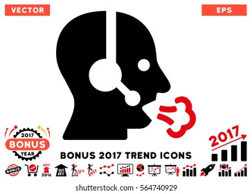 Intensive Red And Black Operator Speech icon with bonus 2017 trend pictograph collection. Vector illustration style is flat iconic bicolor symbols, white background.