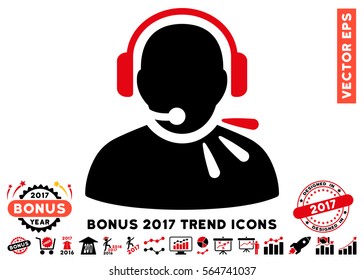 Intensive Red And Black Operator Speech pictograph with bonus 2017 year trend elements. Vector illustration style is flat iconic bicolor symbols, white background.