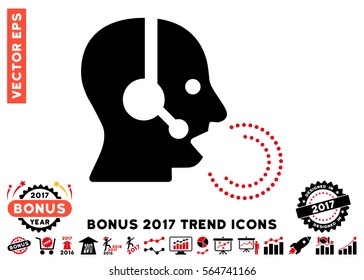 Intensive Red And Black Operator Speech pictogram with bonus 2017 trend pictograph collection. Vector illustration style is flat iconic bicolor symbols, white background.