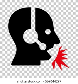 Intensive Red And Black Operator Speech interface icon. Vector pictogram style is a flat bicolor symbol on chess transparent background.