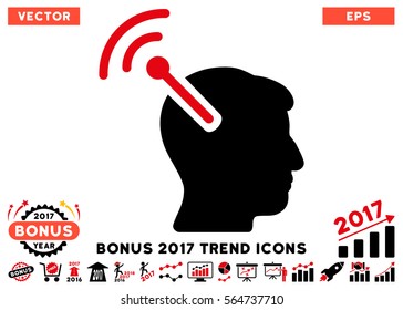 Intensive Red And Black Radio Neural Interface pictograph with bonus 2017 trend pictograph collection. Vector illustration style is flat iconic bicolor symbols, white background.