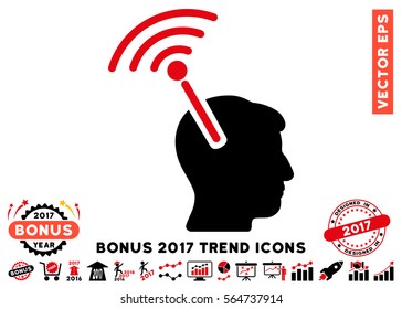 Intensive Red And Black Radio Neural Interface pictograph with bonus 2017 trend clip art. Vector illustration style is flat iconic bicolor symbols, white background.