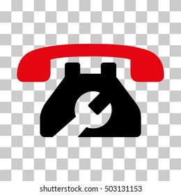 Intensive Red And Black Repair Service Phone toolbar pictogram. Vector pictogram style is a flat bicolor symbol on chess transparent background.