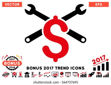 Intensive Red And Black Repair Service Price pictogram with bonus 2017 trend pictures. Vector illustration style is flat iconic bicolor symbols, white background.