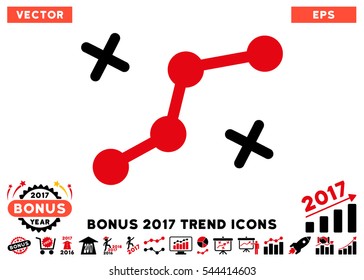 Intensive Red And Black Route Points pictograph with bonus 2017 year trend pictograms. Vector illustration style is flat iconic bicolor symbols, white background.
