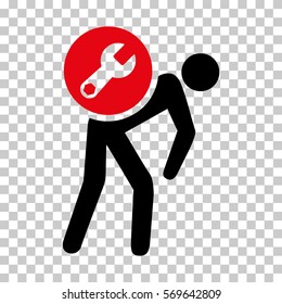 Intensive Red And Black Service Courier toolbar icon. Vector pictograph style is a flat bicolor symbol on chess transparent background.